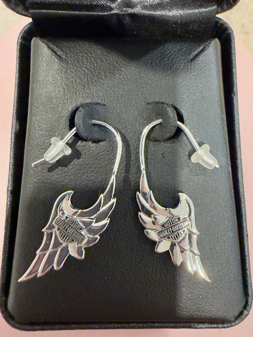 Harley-Davidson Silver Wing Logo Drop Earrings - Picture 5 of 6